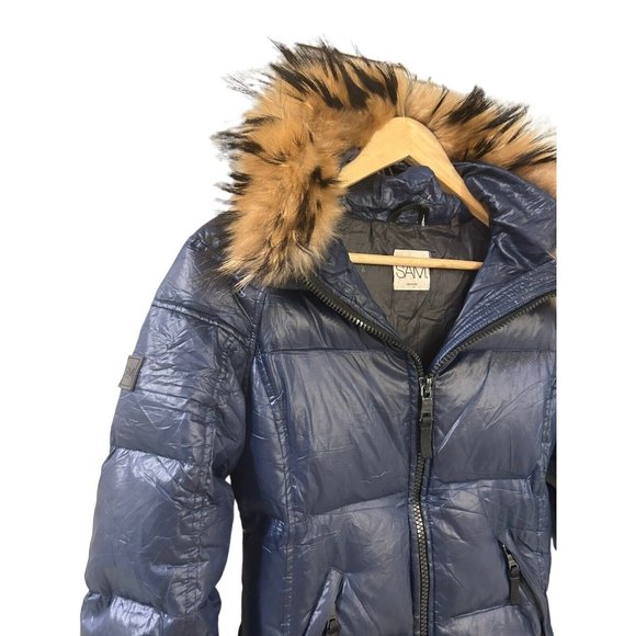 SAM Womens Down Puffer Jacket Black Raccoon Fur Trimmed Size XXS MSRP 450 - Picture 3 of 13